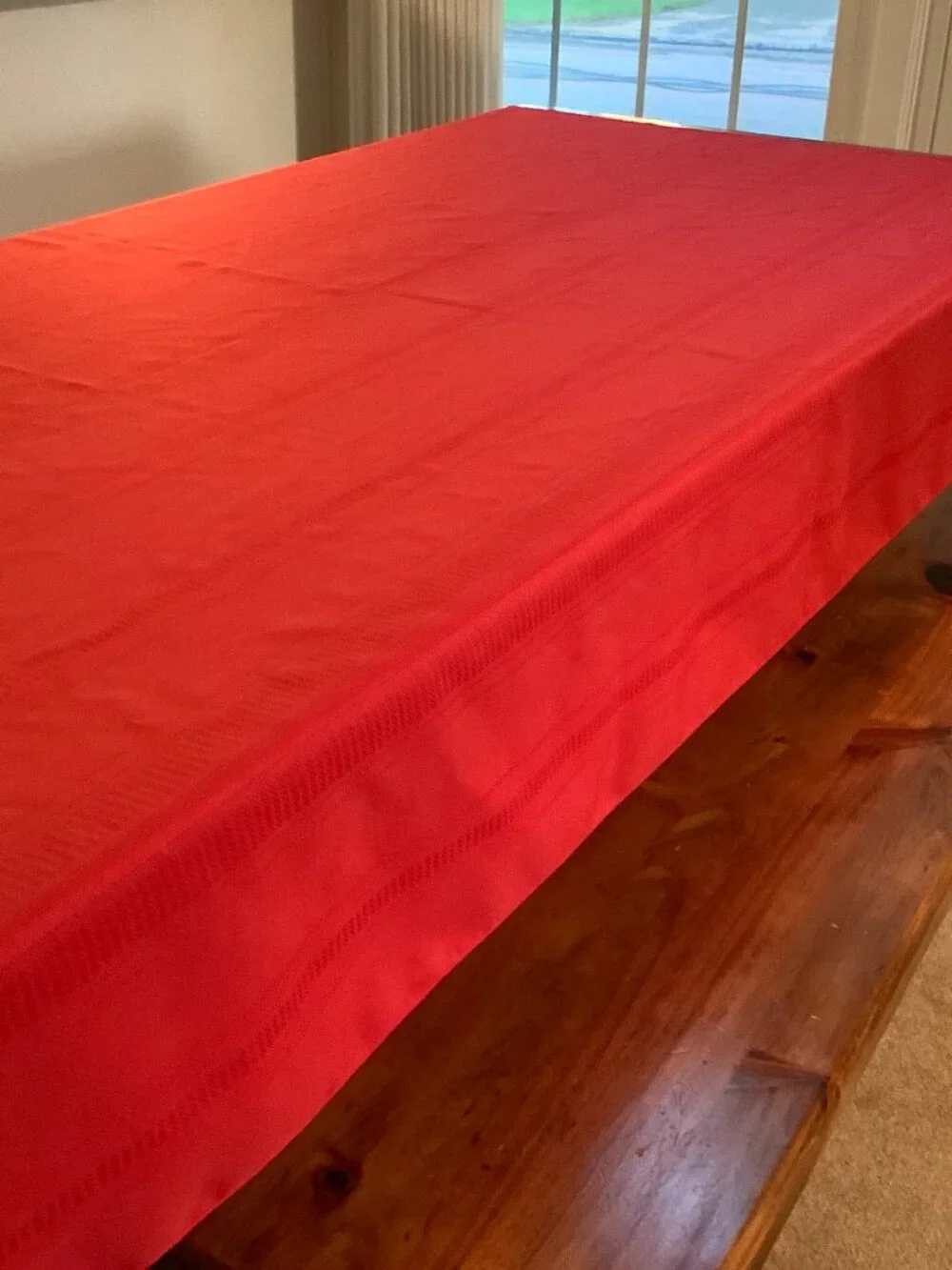 Red Fabric Tablecloth 52 x 70  Striped Permanent Press Soil Release NWT